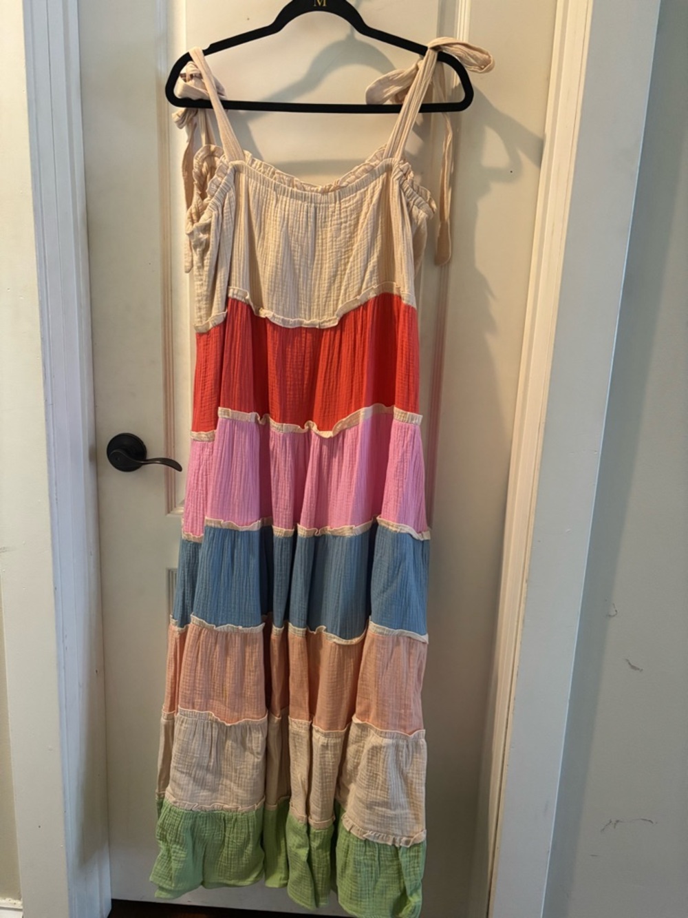 Tiered Multi-Color Tie-Strap Maxi Dress - Picture 4 of 7